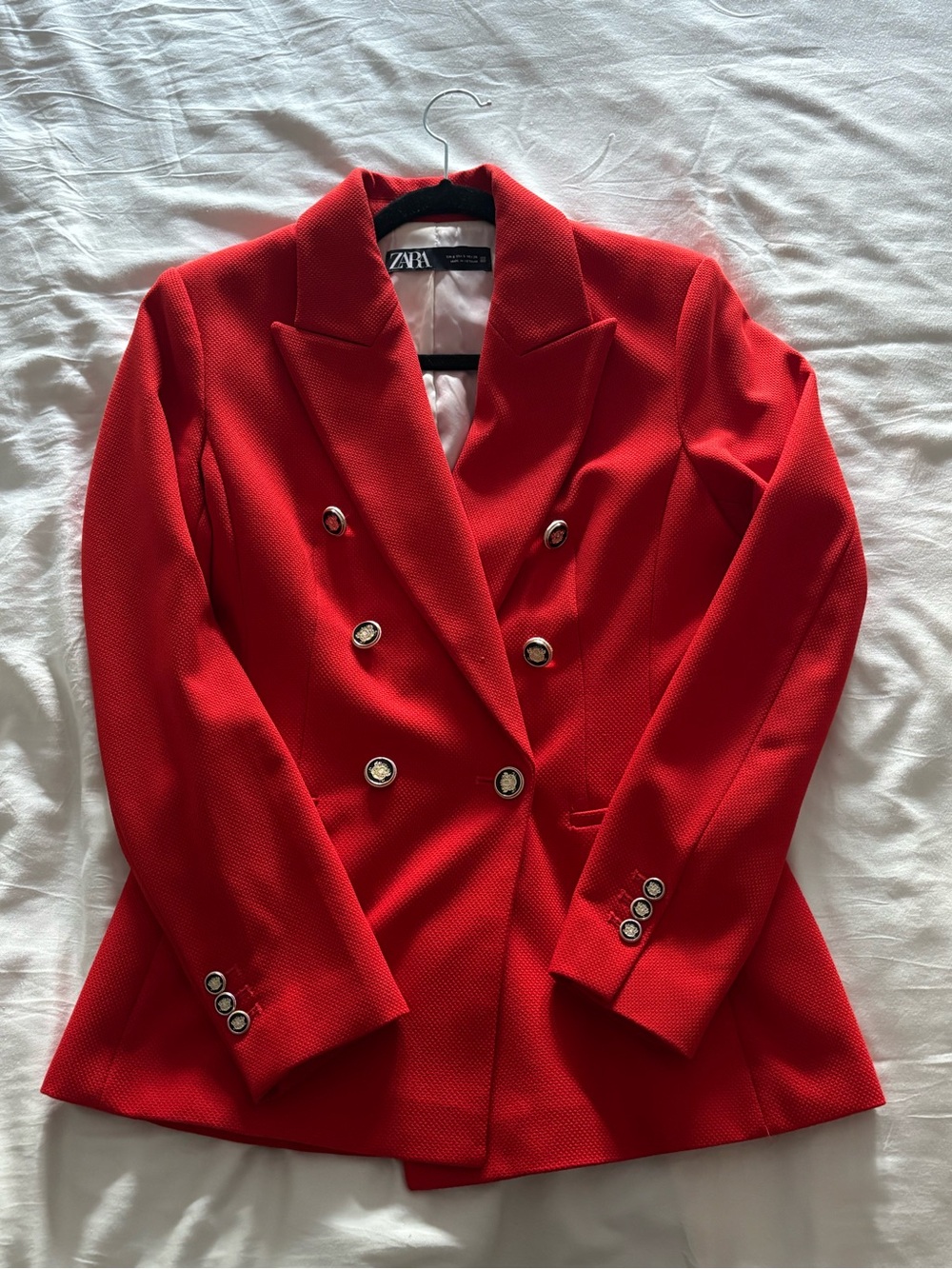 Zara Red Double-Breasted Blazer